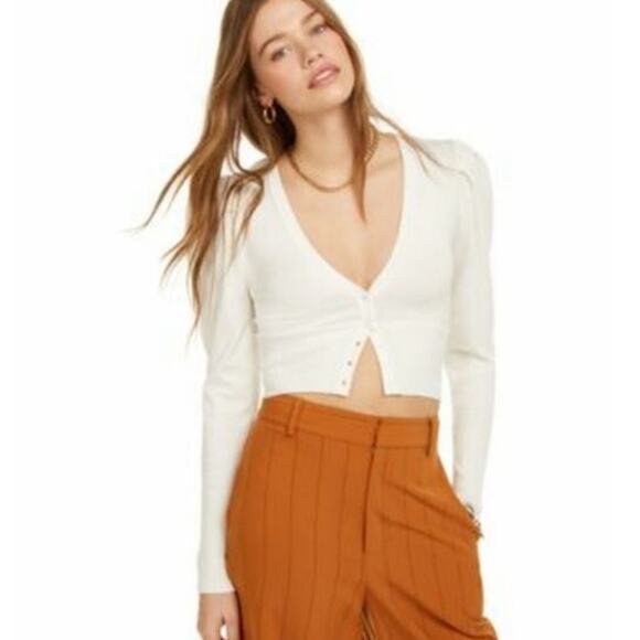 DANIELLE BERNSTEIN Puff‎ Sleeve Cropped Cardigan Ivory White Size 3X NEW - Picture 13 of 13